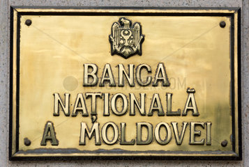 Kischinau  Republik Moldau  Schild am Eingang zur Nationalbank Moldawien
