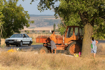 Republik Moldau  Bauern verkaufen Melonen an der Landstrasse