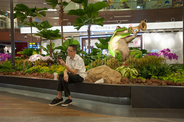 Singapur  Republik Singapur  ein Mann wartet im Abflugbereich des Flughafen Singapur