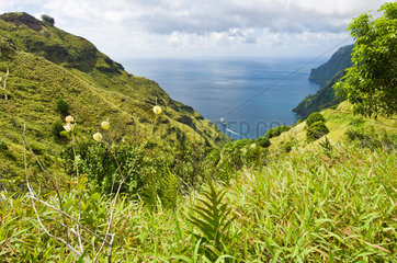 Hanavave  Franzoesisch-Polynesien  Landschaft an der Bucht von Hanavave