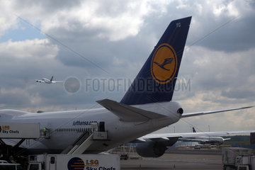 Frankfurt am Main  Deutschland  Flugzeug der Lufthansa auf dem Vorfeld des Flughafen Frankfurt