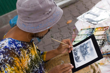 Damnoen Saduak  Thailand  Malerei auf dem schwimmenden Markt