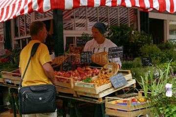 Wien  Oesterreich  Obst- und Gemueseverkauf an einem Marktstand