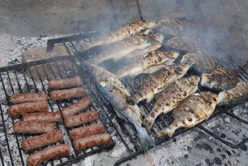 Ugljan  Kroatien  Fisch und Fleisch auf dem Grill