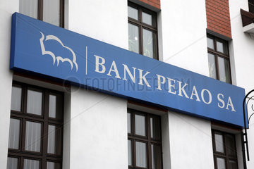 Swinemuende  Polen  Schild einer polnischen Bank