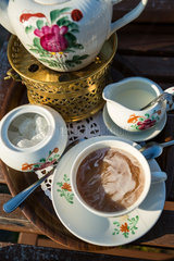 Leer  Deutschland  Kanne mit ostfriesischem Tee in einem Strassencafe