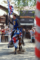 Rabenstein  Deutschland  Menschen betrachten Reiter und Pferd bei einem Ritterfest