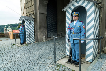 Prag  Tschechien  die Burgwache am Eingang zur Prager Burg