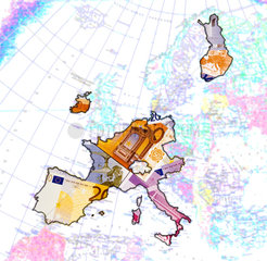 Euroland auf einer Europalandkarte markiert