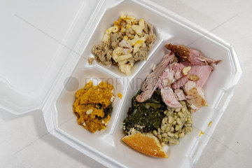 Takeout food in polystyrene container