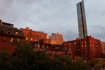Rainbow over city  Boston  Massachesetts  USA