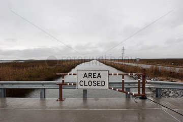 Area closed sign on bridge