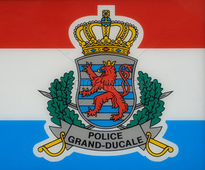 Colmar-Berg  Luxemburg  Schriftzug und Wappen der Polizei Luxemburg
