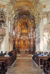 Innenansicht der Wieskirche im Rokokostil