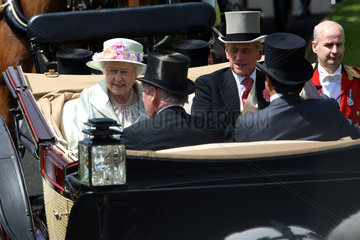 Royal Ascot  Royal Procession. Queen Elizabeth the Second and Prince Philip arrive at the racecourse