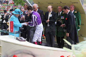 Royal Ascot  Queen Elizabeth the Second shake hands with jockey Joseph O'Brien