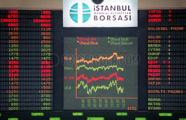 Anzeigetafel bei der Istanbuler Wertpapierboerse