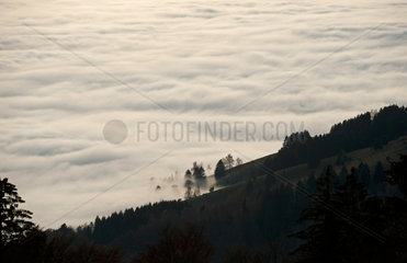 Freiburg  Deutschland  Nebel im Tal am Berg Schauinsland bei Sonnenuntergang
