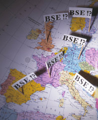 Europakarte mit BSE-Schildern