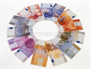 Eurogeldscheine mit allen Werten