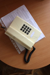 Grodno  Weissrussland  Telefon in einem Hotelzimmer