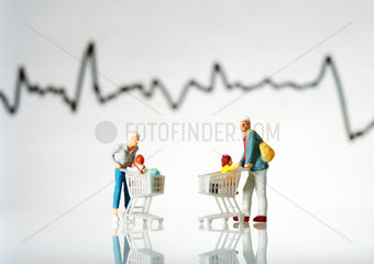 Miniaturfiguren vor einem Kurvendiagramm