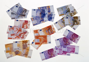Eurogeldscheine mit allen Werten  Vorder- und Rueckseite