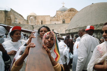 Pilgerinnen aus Aethiopien auf dem Dach der Grabeskirche.
