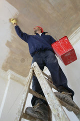 Mann beim Renovieren auf einer Leiter