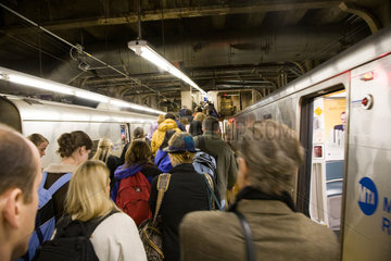 New York City  USA  Bahnsteig einer Regionalbahn an der Grand Central Station