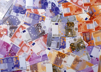 Eurogeldscheine mit allen Werten  Vorder- und Rueckseite