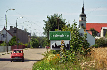Ortsschild von Jedwabne  Polen