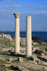 Tharros  Italien  ionische Saeulen in den Ueberresten der antiken Stadt Tharros