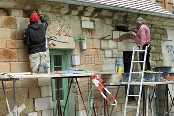 Goseck  Deutschland  Restaurierungsarbeiten am Schloss Goseck