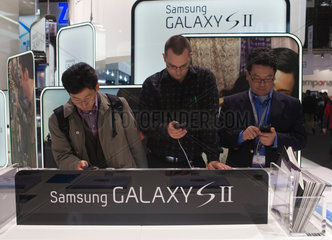 Barcelona  Spanien  Messestand von Samsung auf der Mobilfunkmesse Mobile World Congress