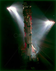 Saturn V rocket under floodlights  1969.