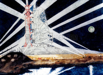 Artist’s impression of Apollo 11 on the launch pad  1969.