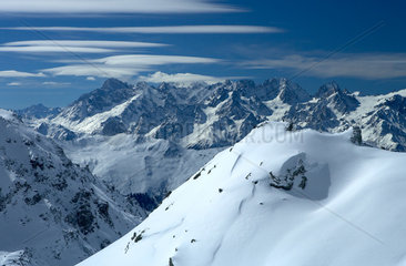 Verbier  Schweiz  Bergpanorama im Skigebiet der Vier Taeler