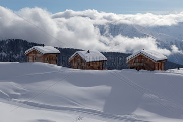 Belalp  Schweiz  Skihuetten im Schnee