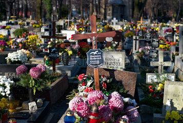 Kattowitz  Polen der mit Blumen geschmueckte Friedhof nach Allerheiligen