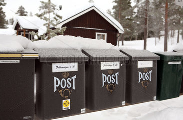 Saelen  Schweden  verschneite Hausbriefkaesten