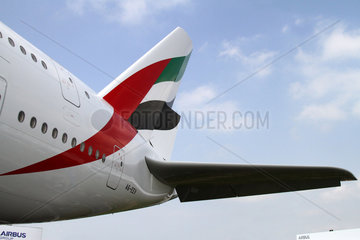 Schoenefeld  Deutschland  Heck eines Airbus A380-800 der Fluggesellschaft Emirates