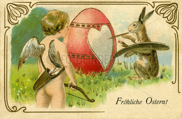 Liebesgruss zu Ostern  Osterhase bemalt Ostereier   1907