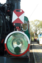 Greifenberg in Pommern  Polen  Frontlicht einer alten Lok im Schmalspurbahnmuseum Gryfice