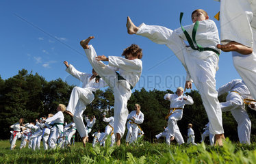 Emstal  Deutschland  Kinder bei einem Taekwondo-Kurs in der Natur