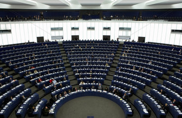Strasbourg  Blick in den Plenarsaal des EU-Parlamentes mit Abgeordneten