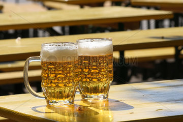 Berlin  zwei Bierglaeser im Biergarten