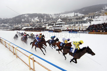 St. Moritz  Schweiz  Galopprennen auf dem St. Moritzersee