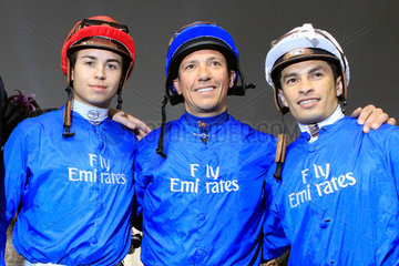 Dubai  Vereinigte Arabische Emirate  Mickael Barzalona  Lanfranco Dettori und Silvestre de Sousa (von links)  Jockeys