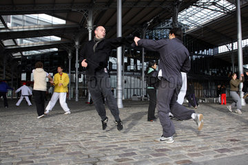 Paris  Frankreich  Jugendliche ueben Tai Chi im Parc de la Villette
